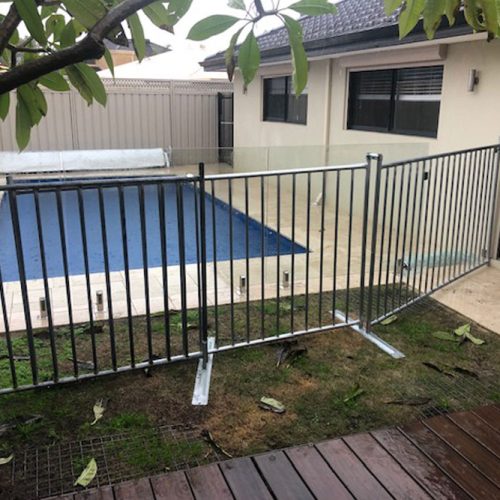 Temporary pool fence hired after a storm in Perth.
